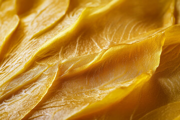 Macro shot of sunflower petal texture, silky, golden yellow surfaces with soft veins running through.