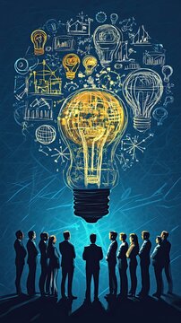 Group Of Business Professionals Looking At Illuminated Lightbulb