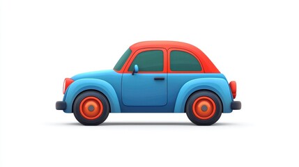 Fototapeta premium Colorful Stylized Toy Car in Bright Blue and Red for Children's Illustration