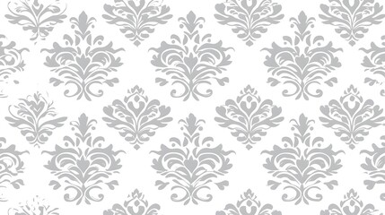 Elegant Gray Damask Pattern on White Background for Decorative Use