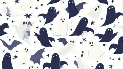 Eerie and Fun Whimsical Halloween Ghost and Bat Spooky Season Pattern