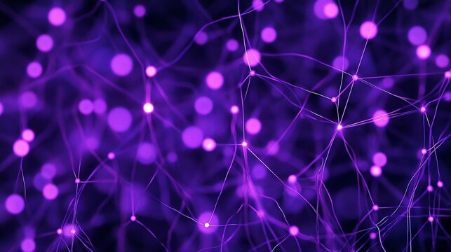 Abstract purple network with glowing nodes and lines.