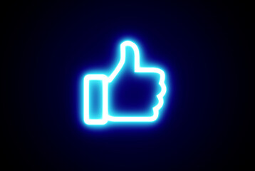 Neon like icon.  Neon thumb up symbol. Glowing neon like sign, outline approving hand pictogram. Social media feedback, positive attitude, best choice. Vector
