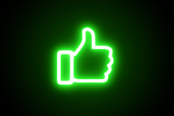 Neon like icon.  Neon thumb up symbol. Glowing neon like sign, outline approving hand pictogram. Social media feedback, positive attitude, best choice. Vector