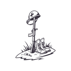 Fallen soldier memorial silhouette. American Independence or Memorial day Vector Clipart Illustration background.