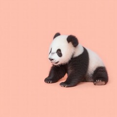Fototapeta premium Adorable Baby Panda Cub on Pink Background