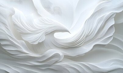 Abstract white paper waves, artistic design, modern texture, backdrop, decorative element