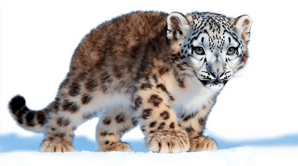 Fototapeta premium Adorable Snow Leopard Cub Walking in Snow