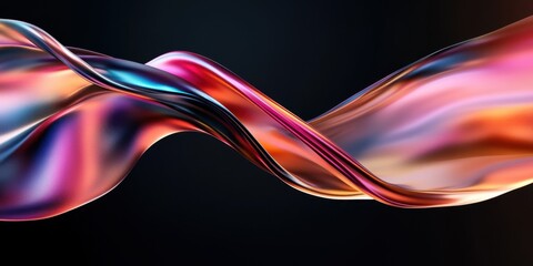 Vibrant abstract twisting metallic waves on black background