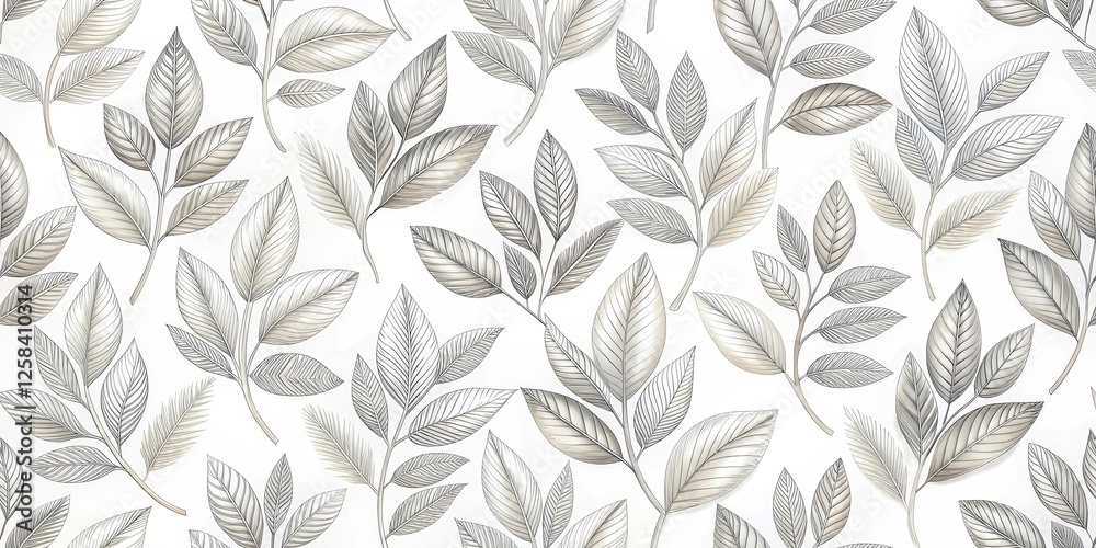 Poster elegant grayscale botanical leaf pattern design for textile and wallpaper