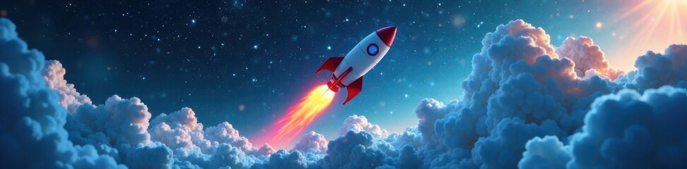 Rocket soaring through space on a blue ocean of money chart, chart, background, rocket