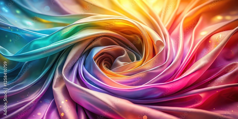 Aufkleber Swirling Rainbow Silk Fabric Texture A Close-Up View of Colorful Draped Material with Subtle Shimmer