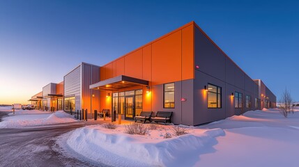 Obraz premium Modern office building, winter sunset.