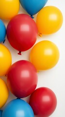 Vibrant Triangular Balloon Arrangement on White Background Close-Up with Soft Lighting and High Resolution Details