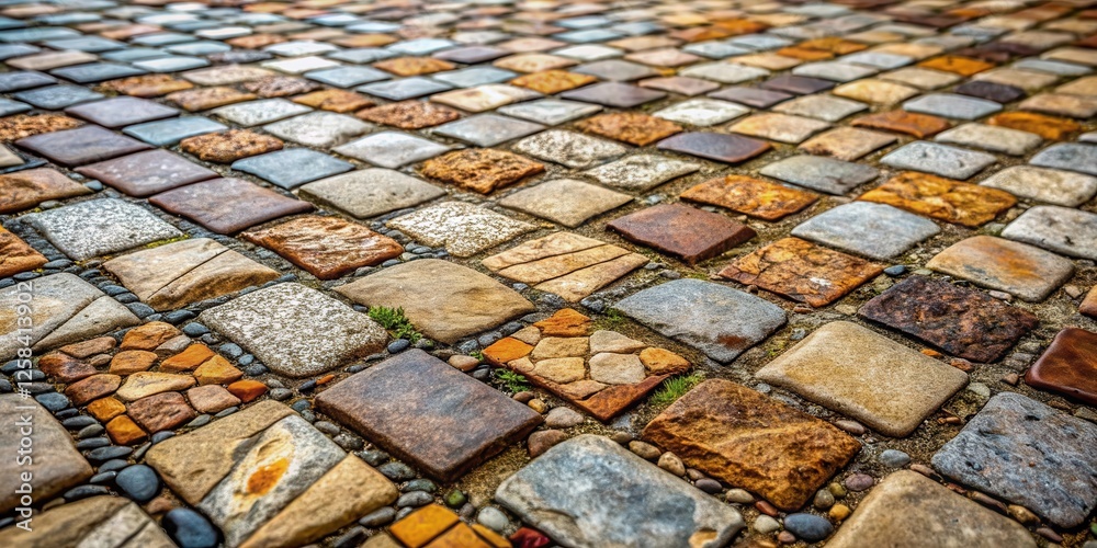 Leinwandbilder rustic stone pathway a detailed view of varied textures and colors in a cobblestone walkway