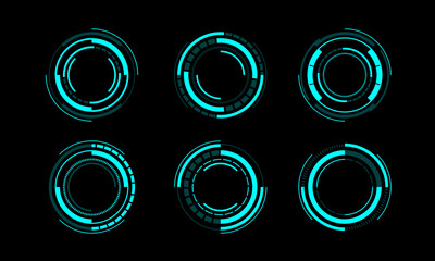 Set of sci fi blue circle user interface elements technology futuristic design modern creative on black background vector