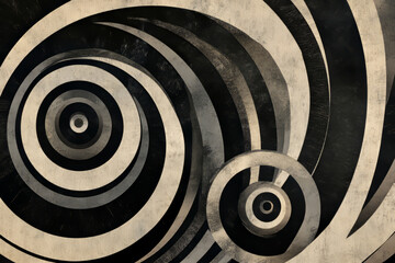 Geometric abstract background featuring spirals in black and silver, giving a sleek, dynamic, and intricate design.