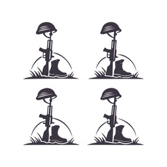 Fallen soldier memorial silhouettes Set. American Independence or Memorial day Vector Clipart Illustration background.