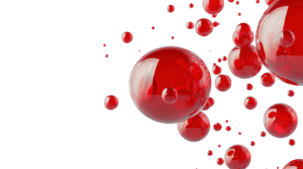 Red spheres floating on transparent background: 3d render