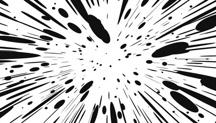 A black and white image of a very blurry and messy explosion. Black and white halftone texture background vector illustration. Pop art. Cartoon. Modern. Retro.