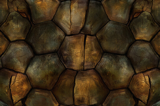Seamless turtle shell texture, showing a rich brown and green pattern with natural divisions and subtle detail.
