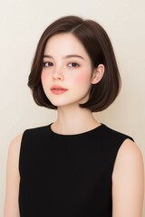 Elegant Woman with Short Straight Hair and Minimalist Style