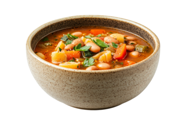 Warm vegetable soup in a rustic bowl