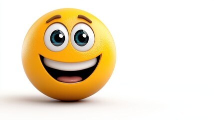 A cheerful, cartoonish yellow smiley face with big eyes and a wide smile, conveying joy and positivity.