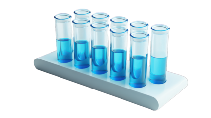 test tubes with blue liquid 3d render icon isolated on white background