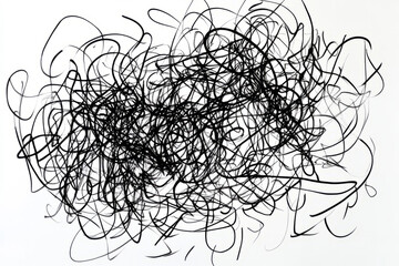 Hand-drawn scribbles and doodles in black ink, forming intricate organic patterns on a minimalist white background.