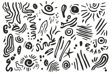 Hand-drawn scribbles and doodles in black ink, forming intricate organic patterns on a minimalist white background.