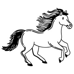 Obraz premium A running horse with a flowing mane one line drawing on white isolated background ,Vector illustration,Icon