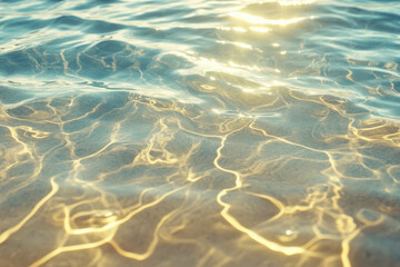 Fototapeta premium Smooth, rippled ocean sand texture, golden grains forming soft waves in the sunlight.