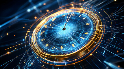 Obraz premium Digital Clock, Time Flows Through Data Streams