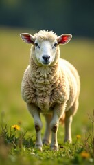 Obraz premium Sheep standing alone in field, agriculture, nature, fields
