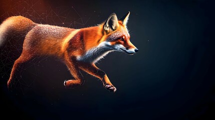Obraz premium Red Fox Leaping Through Dark Night With Glowing Particles