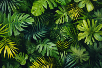 Lush rainforest canopy viewed from above, with vibrant green foliage forming a rich, dense pattern.