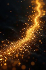 Shimmering gold glitter swirls dance across a dark background, creating a mesmerizing effect, shimmer, luxury
