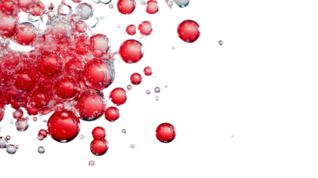 Red and white spheres floating on transparent background