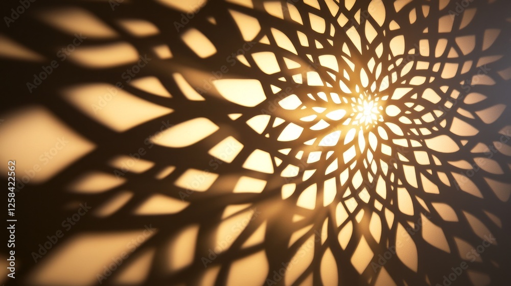Poster delicate arabesque shadows interlace in a striking display of geometry, illuminated by warm golden l