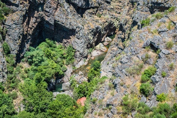 Aerial view to the river beach of Fragas of S&atilde;o Sim&atilde;o with the Alge stream flowing in the valley, PORTUGAL