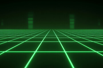 Obraz premium Neon green digital grid, glowing against a dark background, evoking a cyberpunk and futuristic aesthetic.