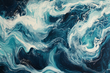 Obraz premium Ocean foam patterns, swirling in white and turquoise against deep navy-blue waves.