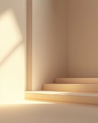 Minimalist interior with warm light and shadows.