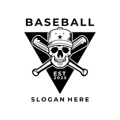 Baseball vintage logo. Retro baseball logo with Bat and Skulls vector. Baseball sport logo design template