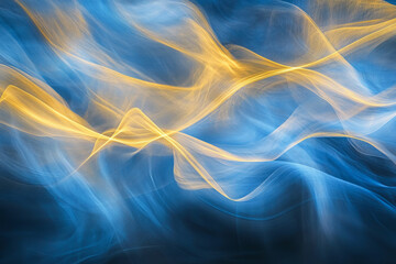 Fototapeta premium Organic, fluid patterns resembling waves of light in blue and gold, gently cascading to create an abstract, calming scene.