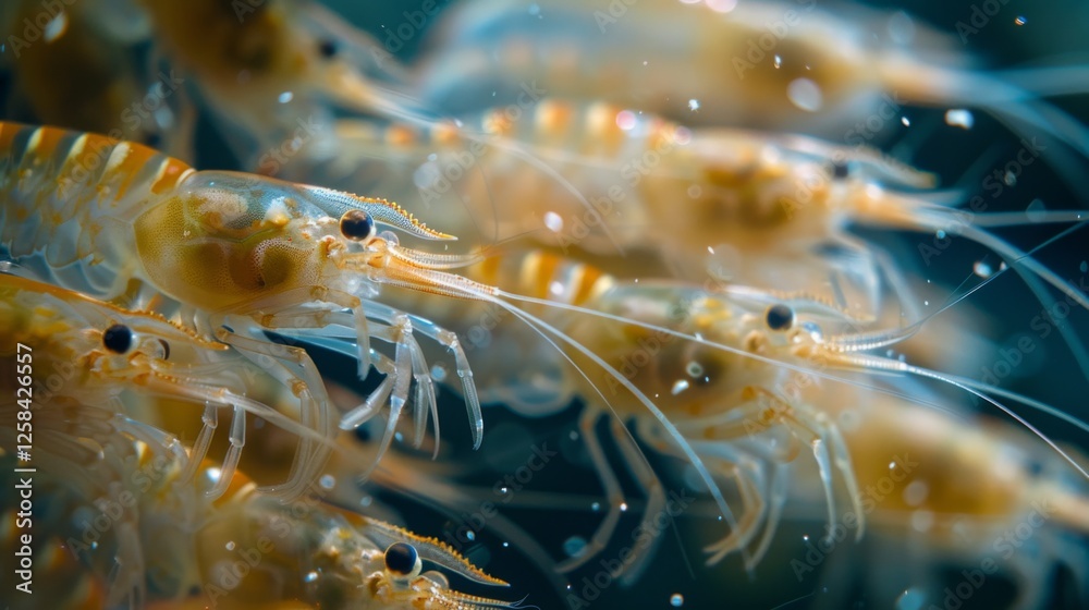 Poster a cluster of translucent shrimp showcases their fine details while swimming together in a vibrant aq