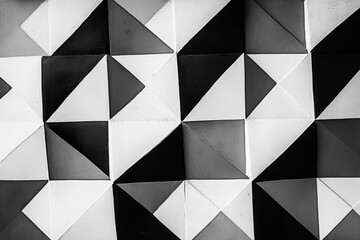 Obraz premium Overlapping triangle patterns in shades of black, white, and gray, forming a modern, minimalist abstract design.