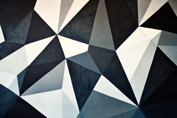 Obraz premium Overlapping triangle patterns in shades of black, white, and gray, forming a modern, minimalist abstract design.