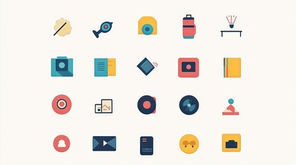 Fototapeta premium Collection of Flat Design Icons Representing Various Technology and Social Media Concepts
